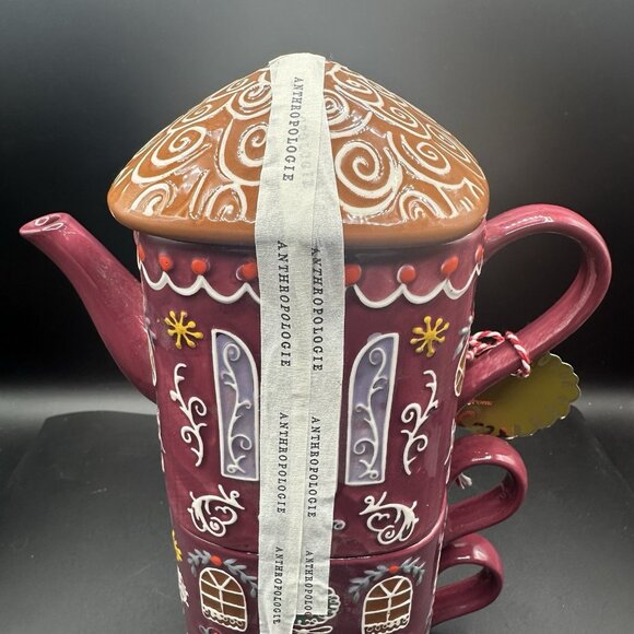 Anthropologie Ginger Ceramic Stoneware Tea For 2 Teapot Mug Set Stackable NEW - Picture 8 of 13